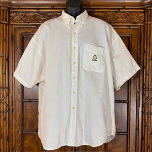 Ralph Lauren Chaps White 100% Cotton Crest Pocket Short Sleeve Button Down Shirt
